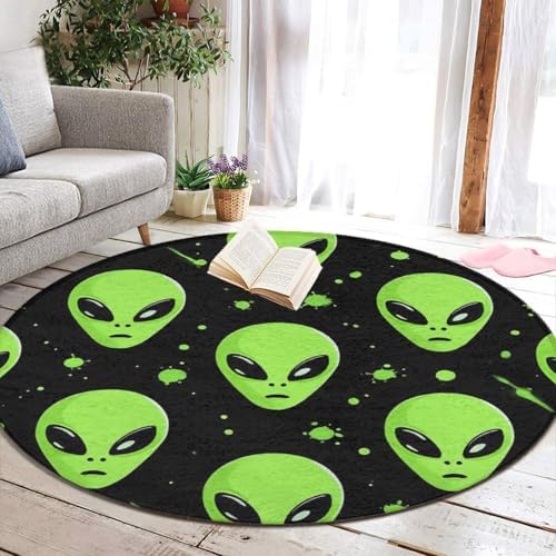 Fashion Round Area Rug Large Non Slip Carpet Unisex Home Decor Mat Space Alien Art