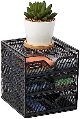 Mind Reader Desktop Accessory Storage, Desk Supplies, Organizer, Office, Metal Mesh, 6.25" L x 6.5" W x 6.5" H, Black (Pack of 4)