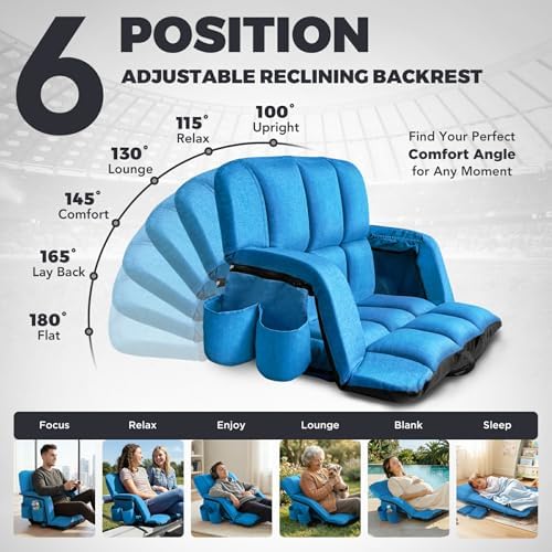 Stadium Seats with Back Support Wide, 4.7" Padded Bleacher Seat, 6-Position Reclining Bleacher Chairs with Back and Cushion, Sofa Style Ergonomic Design for Sports Games Baseball Football (22.5''Blue)