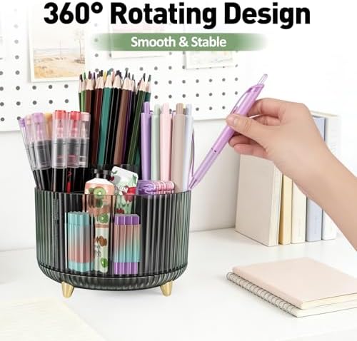 360 Rotating Pen Pencil Holder for Desk, Pen Organizer with 5 Slots