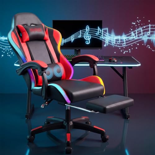 RGB Gaming Chair with Massage & Footrest, Built-in Speakers Chair