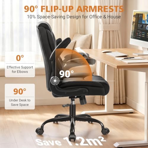 PU Leather Office Chair, Comfy Executive Chair with Flip-up Arms