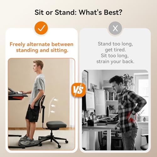 Newtral Standing Desk Chair, Standing Mate Chair for Sit-Stand, Ergonomic Leaning Perch Chair with Anti-Fatigue Mat, Standing Stool, Saddle Chair, Height Adjustable Home Office Posture Seat-MT-L-DG