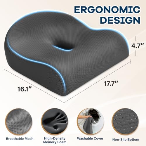 Ergonomic Memory Foam Seat Cushion for Office Chair, Grey