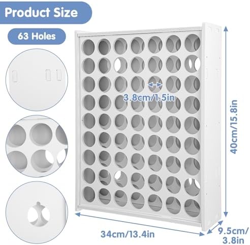 2 Pcs 63 Holes Paint Organizer, Wall-Mounted and Stackable Vertical Craft Paint Storage Holder for 2oz Craft Paints, White