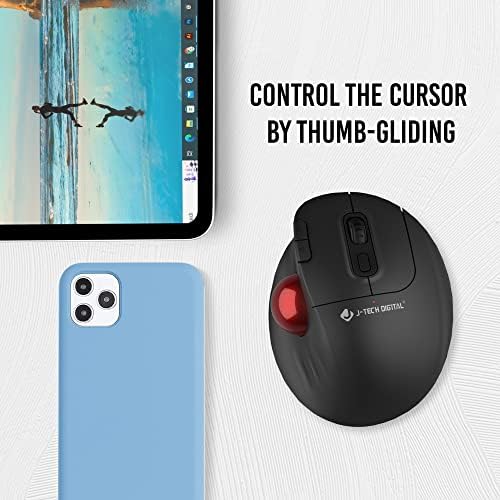 J-Tech Digital Wireless Trackball Ergonomic Mouse w/Free & Easy Thumb Control | DPI Adjustment, Precision Tracking, Multi-System Compatibility with PC, Laptop, Windows, Mac [V728]