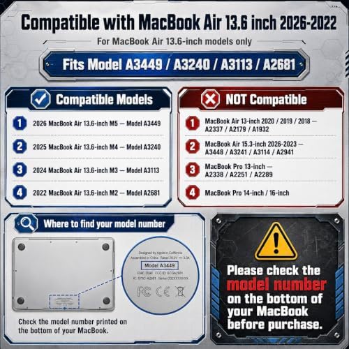 Batianda Extreme Heavy Duty Case for MacBook Air 13.6" 2026-2022, Black