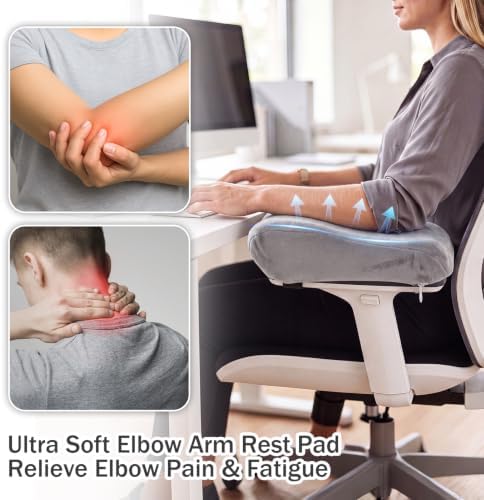 THARAHT 2Pcs Ergonomic Grey Suede Memory Foam Armrest Pillow