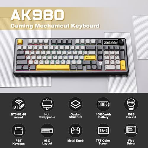 AJAZZ AK980 Wireless Mechanical Keyboard(Black,Murad Switch)