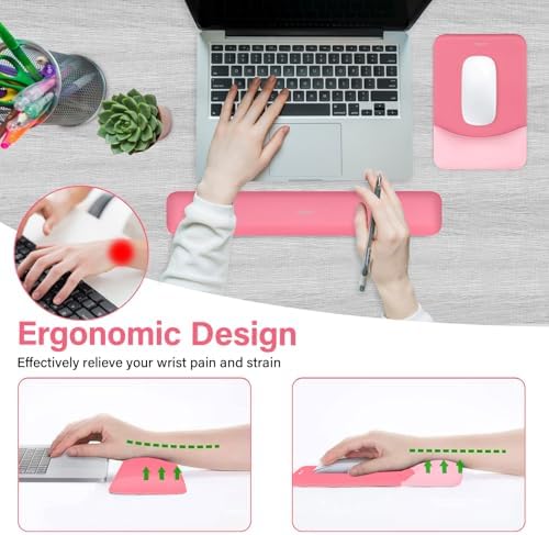 MOSISO Wrist Rest Support Mouse Pad & Keyboard Set, Melon Pink