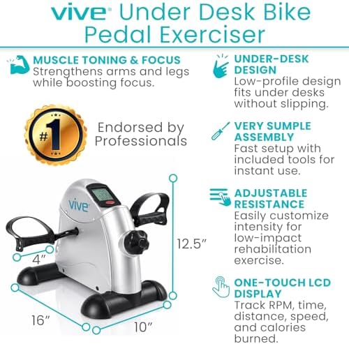 Vive Under Desk Bike Pedal Exerciser - Stationary Exercise Leg Peddler