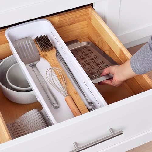 YouCopia DrawerFit® Sliding Drawer Bin, Expandable and Adjustable Kitchen Storage Organizer, Speckled White (Pack of 6)