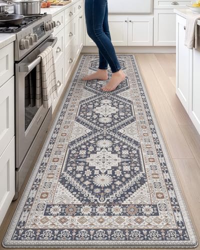 DEXI Kitchen Floor Mats Cushioned Anti Fatigue Runner Rug Large White Grey