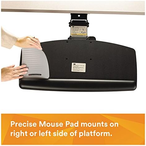 3M Knob Adjust Keyboard Tray, Tool-Free Installation, Standard Platform, Gel Wrist Rest, Precise Mouse Pad, Black (AKT65LE)
