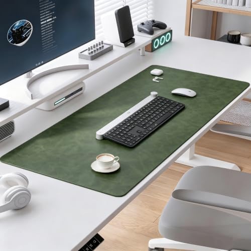 Distressed Leather Desk Mat - Non-Slip PU Leather Desk Pad Protector - Large Waterproof Mouse Pad Computer Keyboard Desk Mat Desk Accessories for Office & Home (Forest Green, 31.5"x15.7")