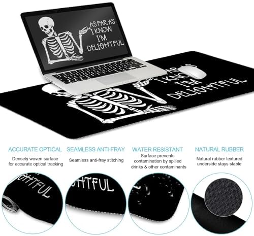 LIMKRIAN Ergonomic Mouse Pad with Wrist Rest Desk Mat Set, Skeleton Decor