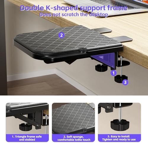 CABTE Ergonomics Desk Extender Tray, Table Mount Arm Wrist Rest Shelf, 90° Foldable Elbow Arm Support,Foldable, Computer Desk Extender Tray for Home and Office (Large Foldable)