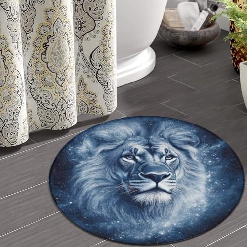 Home Decor Non Slip Kitchen Office Circle Rug, Machine Washable Modern Round Area Rug, Room Sofa Yoga Soft Round Carpet Cool Lion Face, 24inch
