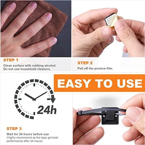 50 Pack 1.5 inch Zip Tie Adhesive Mounts Self Adhesive Cable Tie Base Holders with Multi-Purpose Tie wire clips with screw hole,Anchor stick on wire holder with 8 inch zip ties（Black）