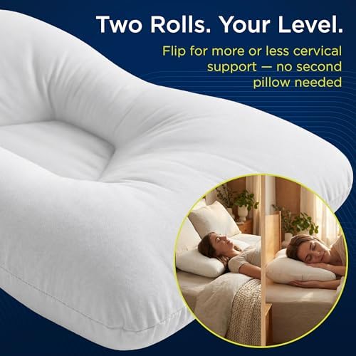 NEXT-GEN Premium Neck & Cervical Pillow – Fiber Fill Orthopedic Contour for Neck Pain & Headache Relief – Dual Cervical Roll for Back & Side Sleepers – Latex Free – Full Size 24"x16" White
