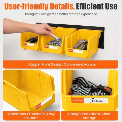 12pc Wall-Mounted Storage Organizer Set with Metal Rails Yellow