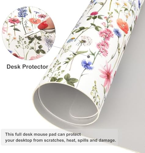 Faux Leather Large Mouse Pad, Office Desk Mat, 31.5"x15.7", Flowers
