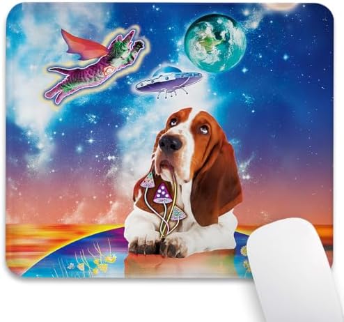 Cool Super Space Cat Mouse Pad, Funny Cosmic Animals Dog Fantasy Desk Mat
