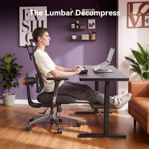 Newtral Ergonomic Office Chair, Auto-Following Lumbar Support Desk Chair with Footrest (Black, 5D Headrest)