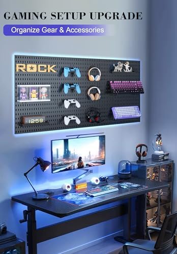 Pegboard Wall Organizer Set – 4 Peg Boards with Hooks & Shelves – Office, Kitchen, Gaming Room Desk Pegboard Storage – Peg Board Wall Display Rack (Black)