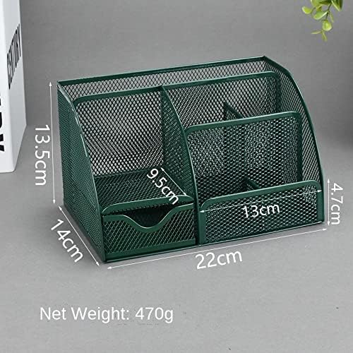 Green Desk Organizer Mesh Drawer Storage Accessories with 6 Compartments and Drawer, Desktop Caddy Storing Stationery Trinkets Cosmetics Jewelry Electronic Gadgets for Workspace Classsroom