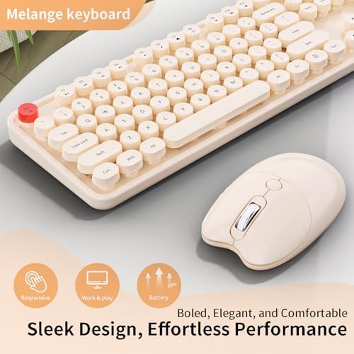 Wireless Keyboard Mouse, MOFII 104 Keys Cute Retro Typewriter Coffee