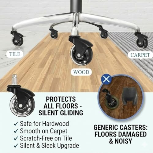 AXL Office Chair Caster Wheels Replacement - Silent Inline Skate Style Chair Casters (Set of 5), Safe for Hardwood Floors & Carpet, Universal Fit (Black/Clear)