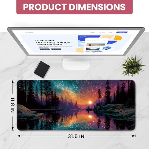Aesthetic Desk Mat, Cute Aurora Lake Desk Pad Protector for Work & Decor, 31.5" x 11.8", Pretty Non-Slip Extended Mouse Pad for Office or Home