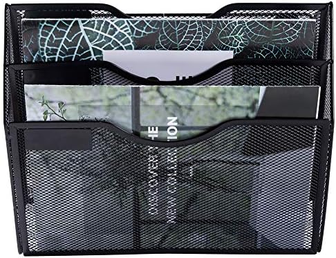 EASEPRES 3 Pocket Mesh Hanging Wall File Organizer, Wall Mounted Mail Paper Document Folder Holder, Clipboard Storage Organization Magazine Rack with Nametag Label for Office Home School, Black