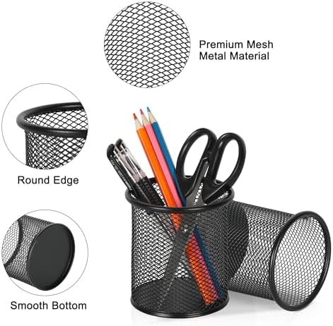 EasyPAG Pencil Holder for Desk, 2 Pack Metal Pen Organizer, Mesh Pencil Cup Organizer for Home, Office, Classroom, School, Black