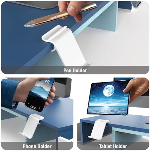 Simple Houseware Desk Dual Monitor Stand Riser with Drawer, Blue