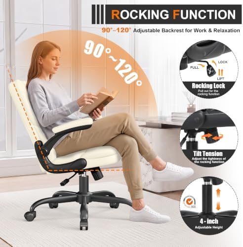 Executive Office Chair Flip Up Arms Lumbar Support Home Office Desk Chair