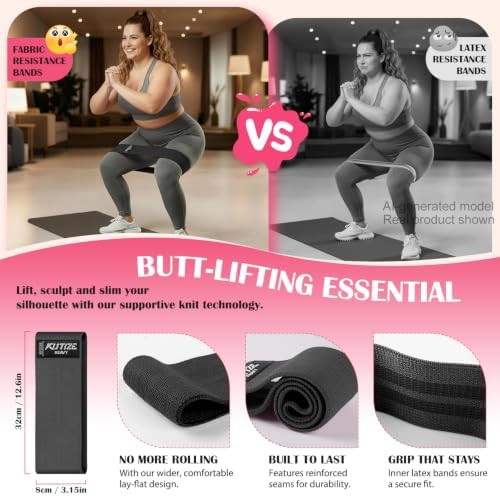 KUTIZE Ankle Resistance Bands with Cuffs & Fabric Resistance Bands Set - Legs & Glutes Workout Equipment for Women & Men, Home Gym Heavy Exercise Bands for Hip, Yoga, Strength Training, Rehab, Pilates
