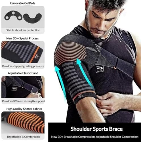 1 Pack Adjustable Shoulder Brace with Shock-Absorbing Gel Pad