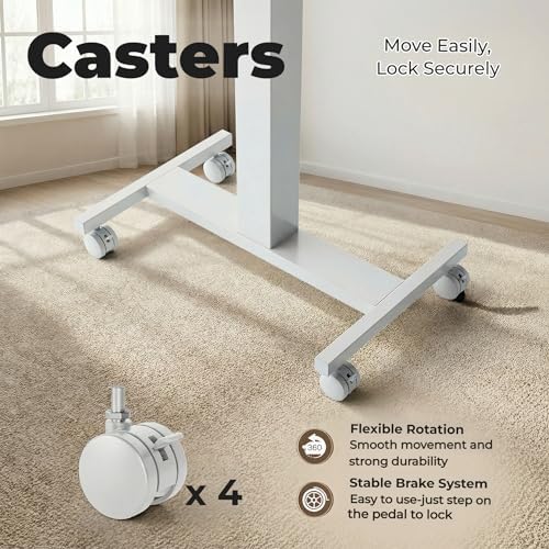 HUANUO Small Rolling Laptop Standing Desk, Height Adjustable Mobile T-Base Desk with Lockable Casters, Portable Sit-Stand Workstation for Bedside & Sofa, Light Walunt