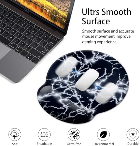 Gaming Mouse Pad Wrist Support,Ergonomic Mouse Pad with Wrist Rest,Comfortable Mousepad with Smooth Wrist Rest,Pain Relief Mouse Pads for Non-Slip Base,Computer,Laptop,Office，Home（Black Lightning）