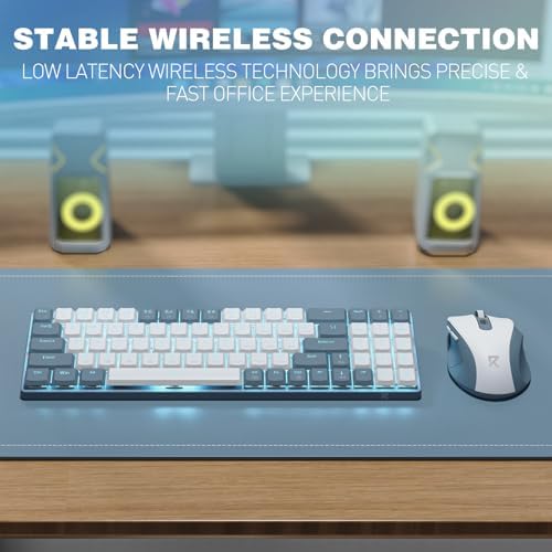 Redragon BS8773 Wireless Keyboard and Mouse Combo, 78 Keys 2.4Ghz Wireless Low-Profile Mechanical Red Switch Keyboard w/Slim Compact Design & Single Blue Backlit, Comfort Grip 2400 DPI Max Mouse