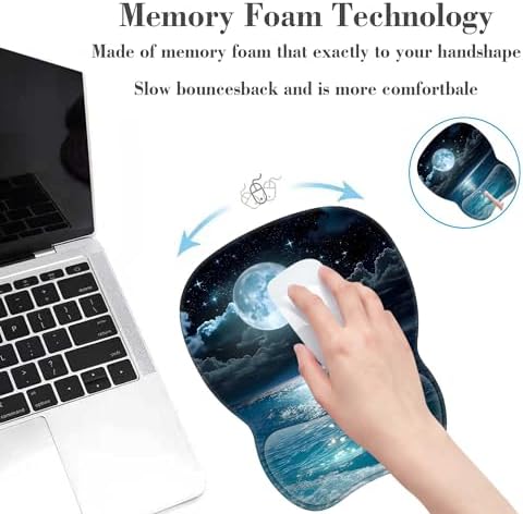 Mouse Pad with Wrist Support,Non Slip Mousepad Wrist Rest for Office, Computer, Moon Illuminating The Clear Blue OceanErgonomic Support Mouse Mat