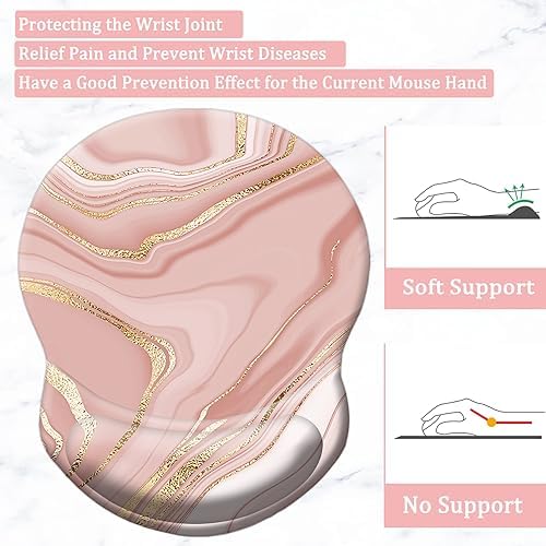 Ergonomic Mouse Pad with Support, Pain Relief Wrist Rest, Non-Slip PU Base for Home Office Working, Studying, Gaming (Pink Marble)