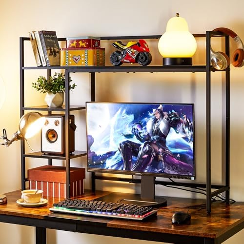 IBUYKE Desk Shelf,Computer Desktop Bookcase,37.8 Inch Multipurpose Wood Desk Hutch Bookshelf for Computer,4 Tier Desk Organizer for Office Home Dormitory,Black TMZ005B