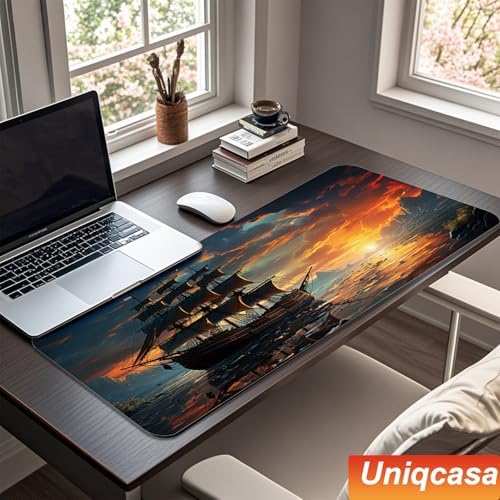 Gaming Mouse Pad 31.5x11.8 inch XL Large Extended Mouse Pad, Big Mousepad Desk Mat for Computer with Non-Slip Rubber Base and Stitched Edge-Sailboat