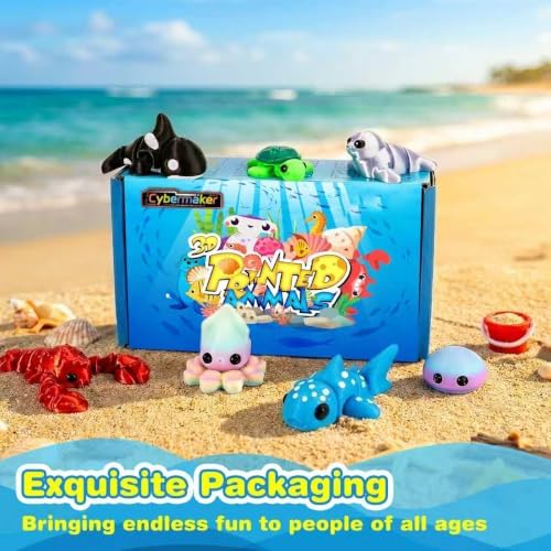 15pcs 3D Printed Animals, Multicolor Ocean Figurines for Kids