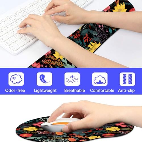 Keyboard Wrist Rest and Mouse Pad Wrist Support Set with Coaster,Ergonomic Mouse Pad,Comfortable for Easy Typing, Pain Relief,Memory Foam Keyboard Pad Set for Laptop Mac,Beautiful Floral