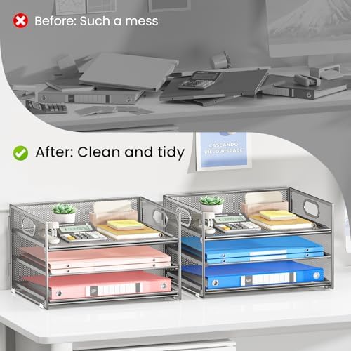 Paper Tray Organizer for Desk Organizers and Accessories 2P Silver