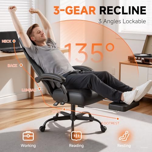 GTPLAYER Computer Chair with Adjustable Footrest, Ergonomic Gaming Chair with Headrest and Lumbar Support, Breathable Mesh Office Chair for Adults, High Back Reclining Desk Chair for Gaming and Office